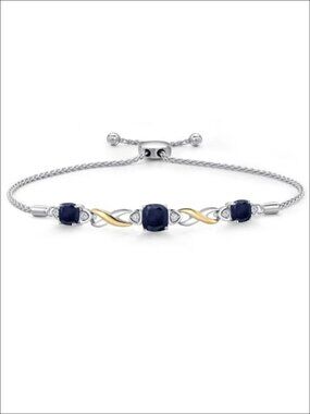925 Silver 10K Yellow Gold Infinity Bracelet Cushion Gemstone Lab Diamond